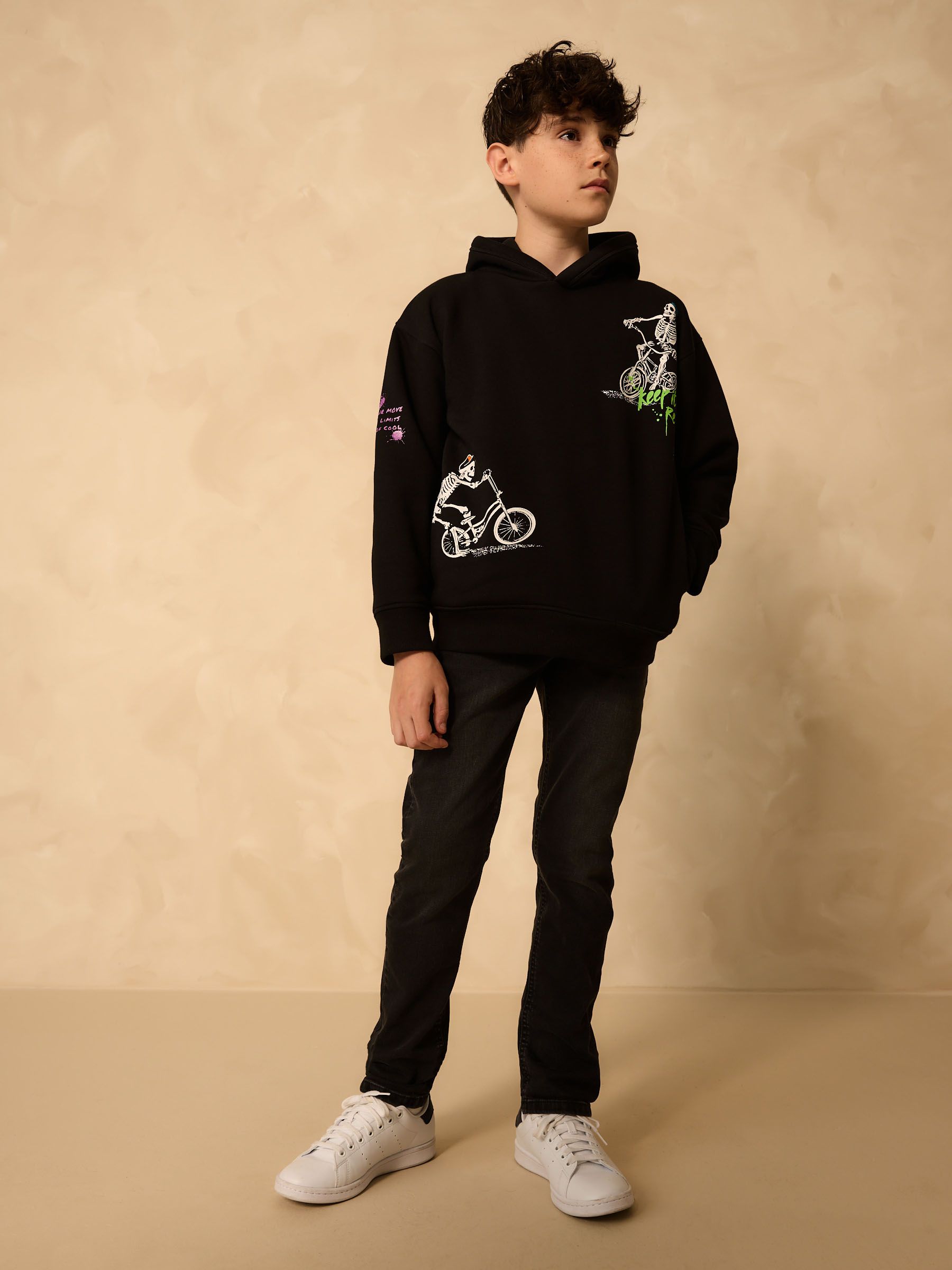 トップス ANCELLM 2TONE AGING HOODIE/ECRU-BLACK Buy Black Skeleton Older Boys Graphic Print Hoodie (3-16yrs) from