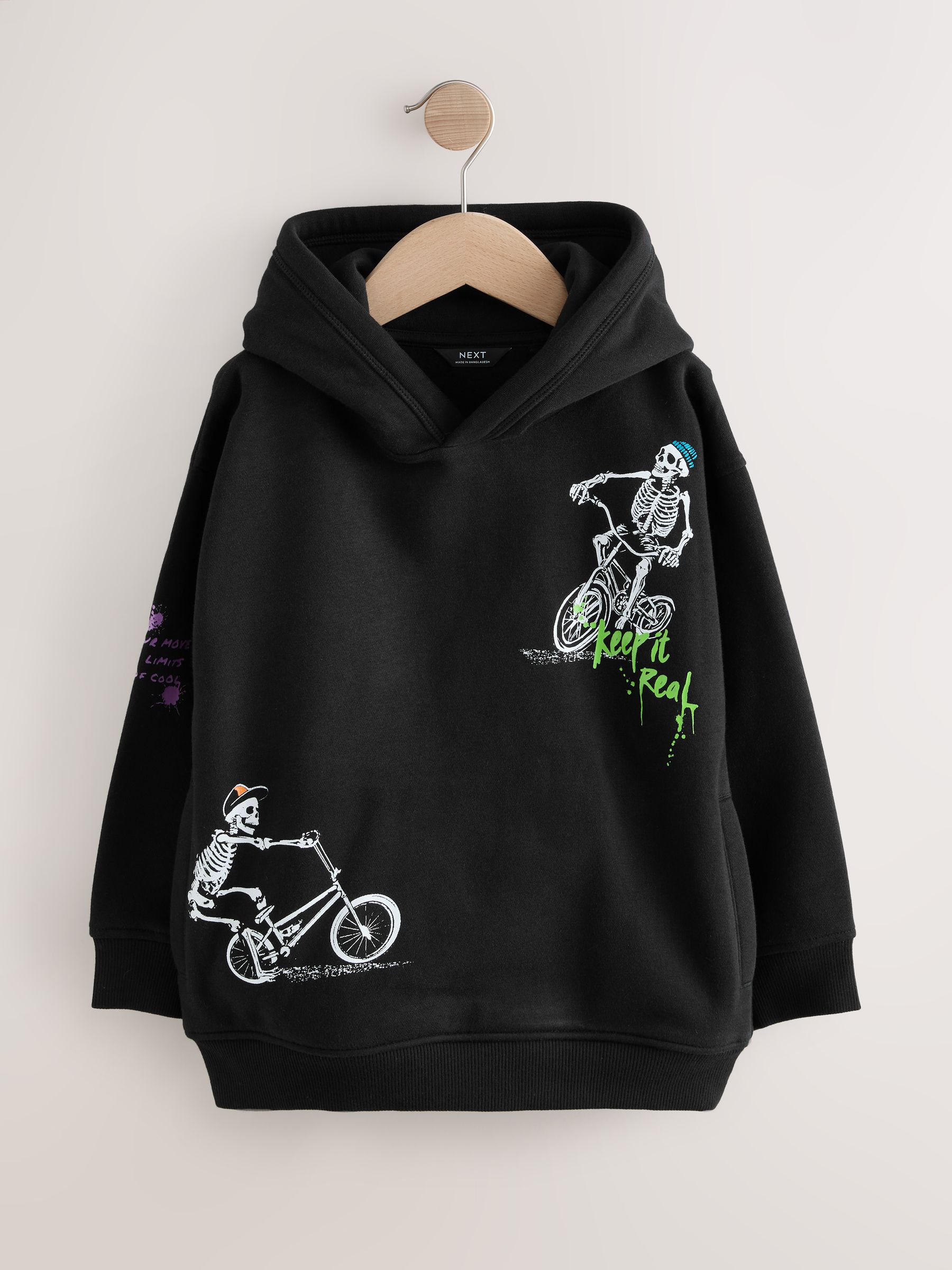 Buy Black Skeleton Older Boys Graphic Print Hoodie (3-16yrs) from