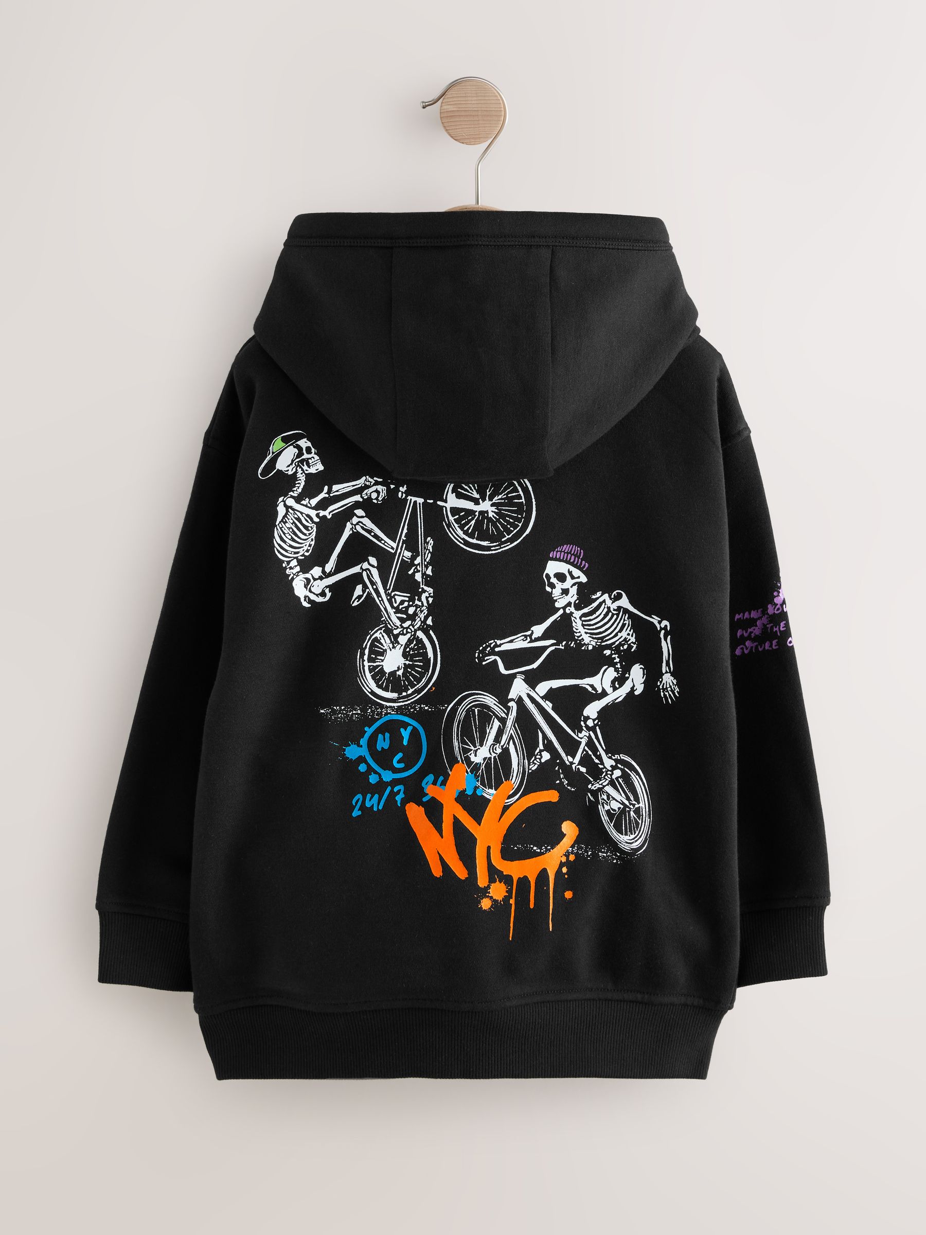 Buy Black Skeleton Older Boys Graphic Print Hoodie (3-16yrs) from