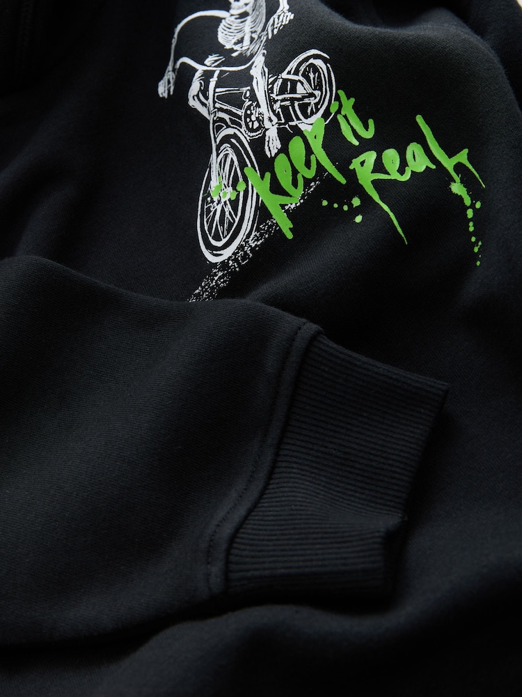 Black Skeleton Older Boys Graphic Print Cross-Over Hoodie (3-16yrs) - Image 8 of 8