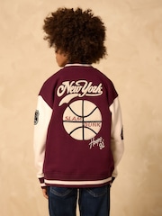 Berry Red Graphic Print Bomber Jacket (3-16yrs) - Image 3 of 11