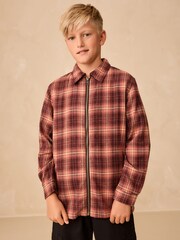 Rust Brown Long Sleeve Check Zip Thru Shirt (3-16yrs) - Image 1 of 11