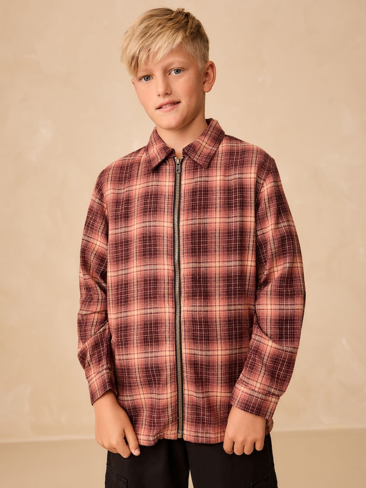 Rust Brown Long Sleeve Check Zip Thru Shirt (3-16yrs) - Image 1 of 11