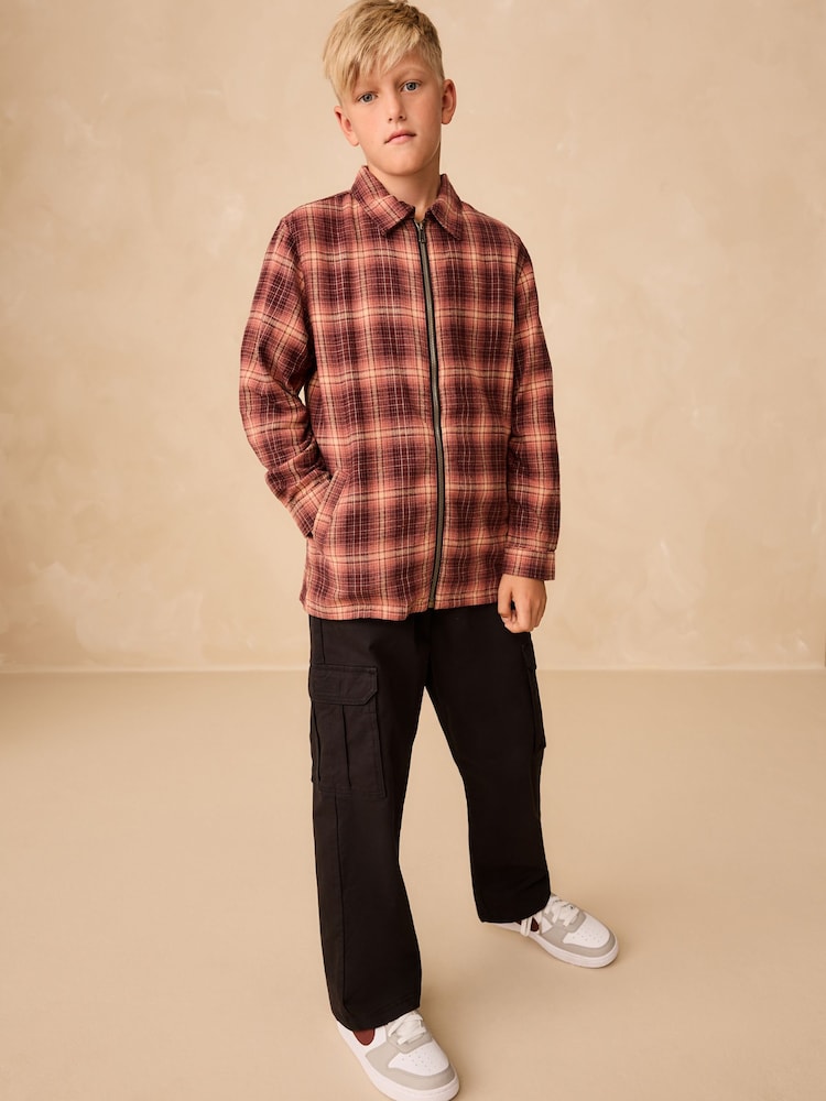 Rust Brown Long Sleeve Check Zip Thru Shirt (3-16yrs) - Image 2 of 11