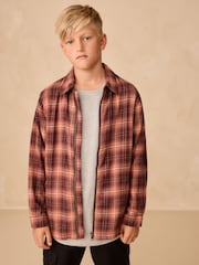 Rust Brown Long Sleeve Check Zip Thru Shirt (3-16yrs) - Image 4 of 11