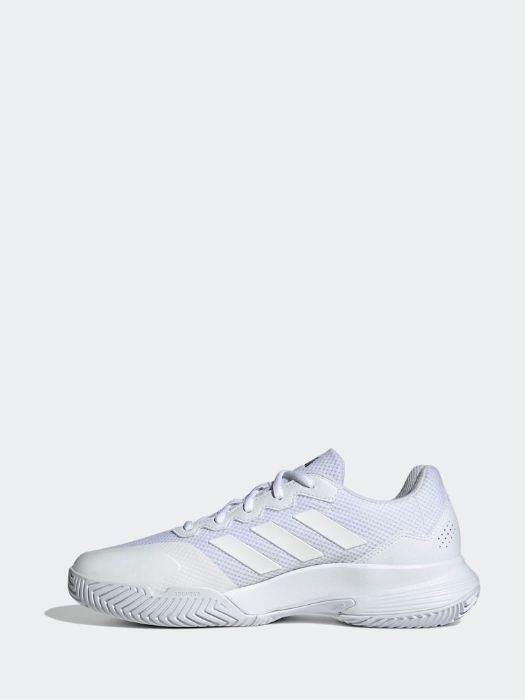 adidas White/Silver Gamecourt Tennis Trainers - Image 2 of 10