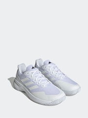 adidas White/Silver Gamecourt Tennis Trainers - Image 3 of 10