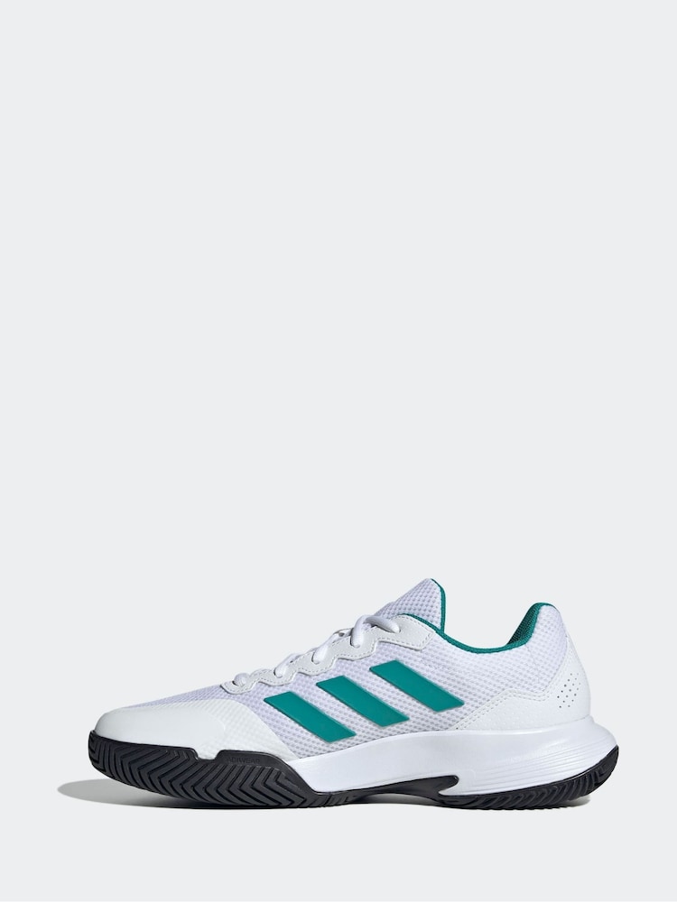 adidas White/Blue Gamecourt Tennis Trainers - Image 2 of 11