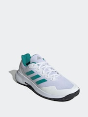 adidas White/Blue Gamecourt Tennis Trainers - Image 3 of 11