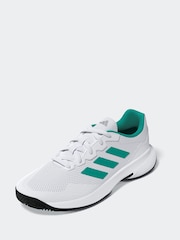 adidas White/Blue Gamecourt Tennis Trainers - Image 4 of 11