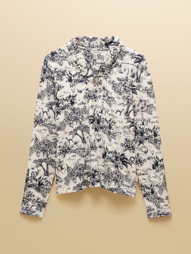 Joules Heidi Cream/Navy Toile de Jouy Frill Neck Jersey Fitted Top - Image 8 of 8 Joules Heidi Cream/Navy Toile de Jouy Frill Neck Jersey Fitted Top - Image 8 of 8