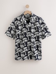 Navy Palm Button Through 100% Cotton Polo Shirt - Image 1 of 3