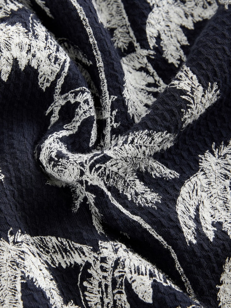 Navy Palm Button Through 100% Cotton Polo Shirt - Image 2 of 3