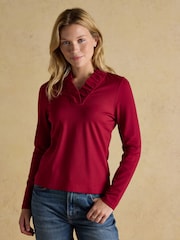 Joules Heidi Red Frill Neck Jersey Fitted Top - Image 1 of 6
