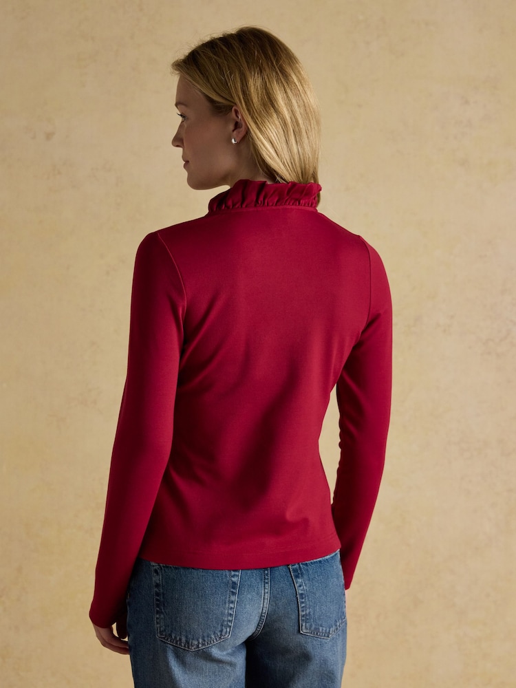 Joules Heidi Red Frill Neck Jersey Fitted Top - Image 2 of 6 Joules Heidi Red Frill Neck Jersey Fitted Top - Image 2 of 6