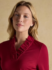 Joules Heidi Red Frill Neck Jersey Fitted Top - Image 3 of 6