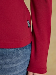 Joules Heidi Red Frill Neck Jersey Fitted Top - Image 4 of 6