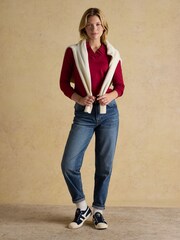Joules Heidi Red Frill Neck Jersey Fitted Top - Image 5 of 6