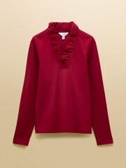 Joules Heidi Red Frill Neck Jersey Fitted Top - Image 6 of 6
