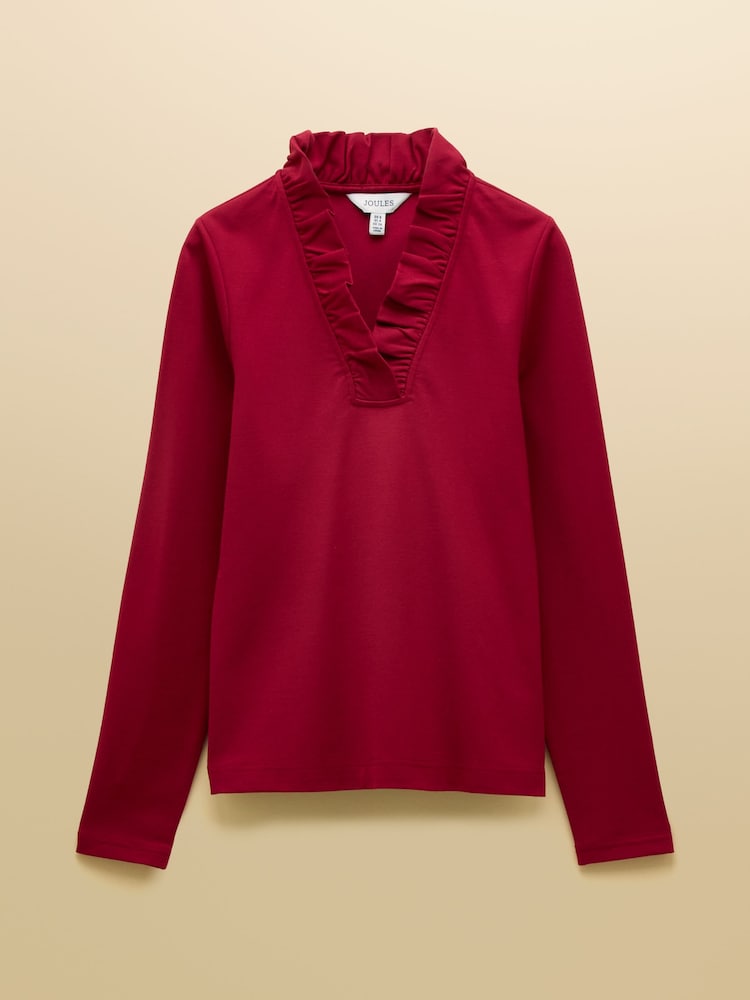 Joules Heidi Red Frill Neck Jersey Fitted Top - Image 6 of 6 Joules Heidi Red Frill Neck Jersey Fitted Top - Image 6 of 6