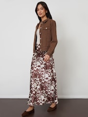 Threadbare Cow Print Maxi Satin Slip Skirt - Image 1 of 4