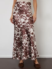 Threadbare Cow Print Maxi Satin Slip Skirt - Image 2 of 4