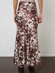 Threadbare Cow Print Maxi Satin Slip Skirt - Image 3 of 4