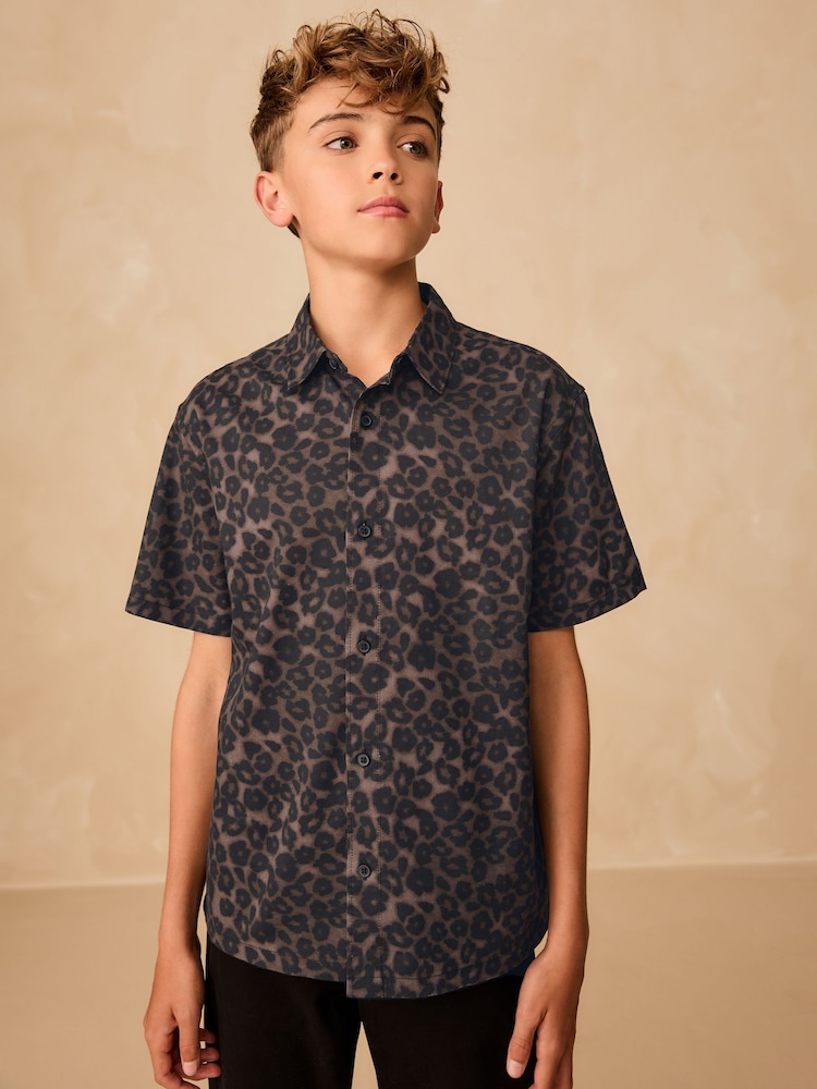 Brown Animal Print Short Sleeve Printed Shirt (3-16yrs) - Image 1 of 7 Brown Animal Print Short Sleeve Printed Shirt (3-16yrs) - Image 1 of 7