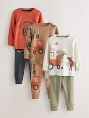 Brown/Orange Mini Snuggle Pyjamas 3 Pack (9mths-10yrs) - Image 1 of 7