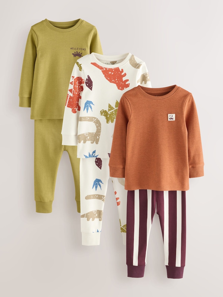 Multi Bright Dino Snuggle Pyjamas 3 Pack (9mths-10yrs) - Image 1 of 7 Multi Bright Dino Snuggle Pyjamas 3 Pack (9mths-10yrs) - Image 1 of 7