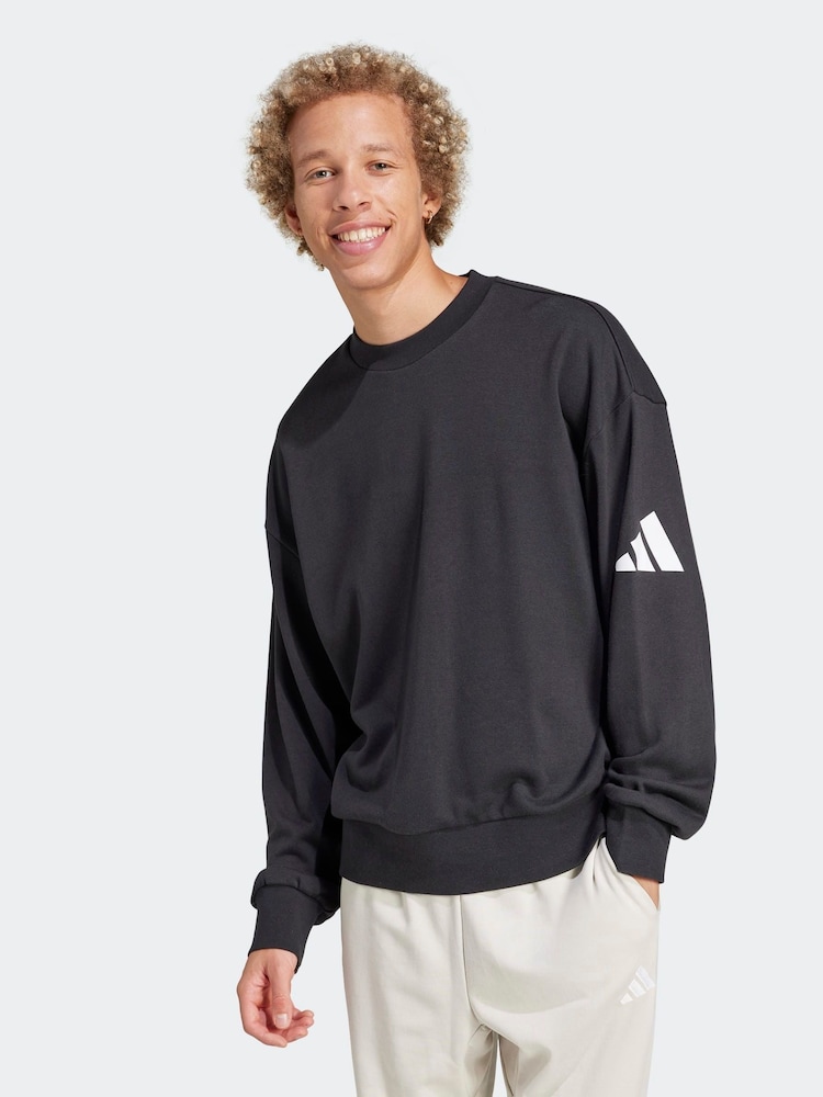 adidas Black Loose Fit Essentials 3 Bar Logo Sweatshirt - Image 1 of 6
