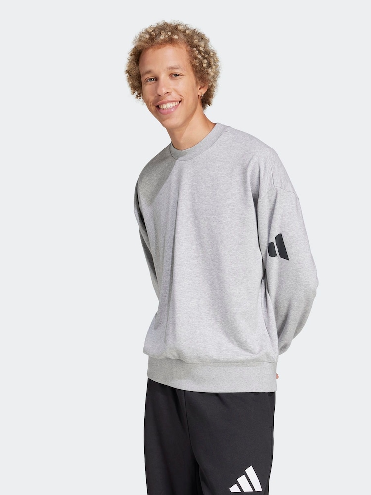 adidas Grey Loose Fit Essentials 3 Bar Logo Sweatshirt - Image 1 of 6