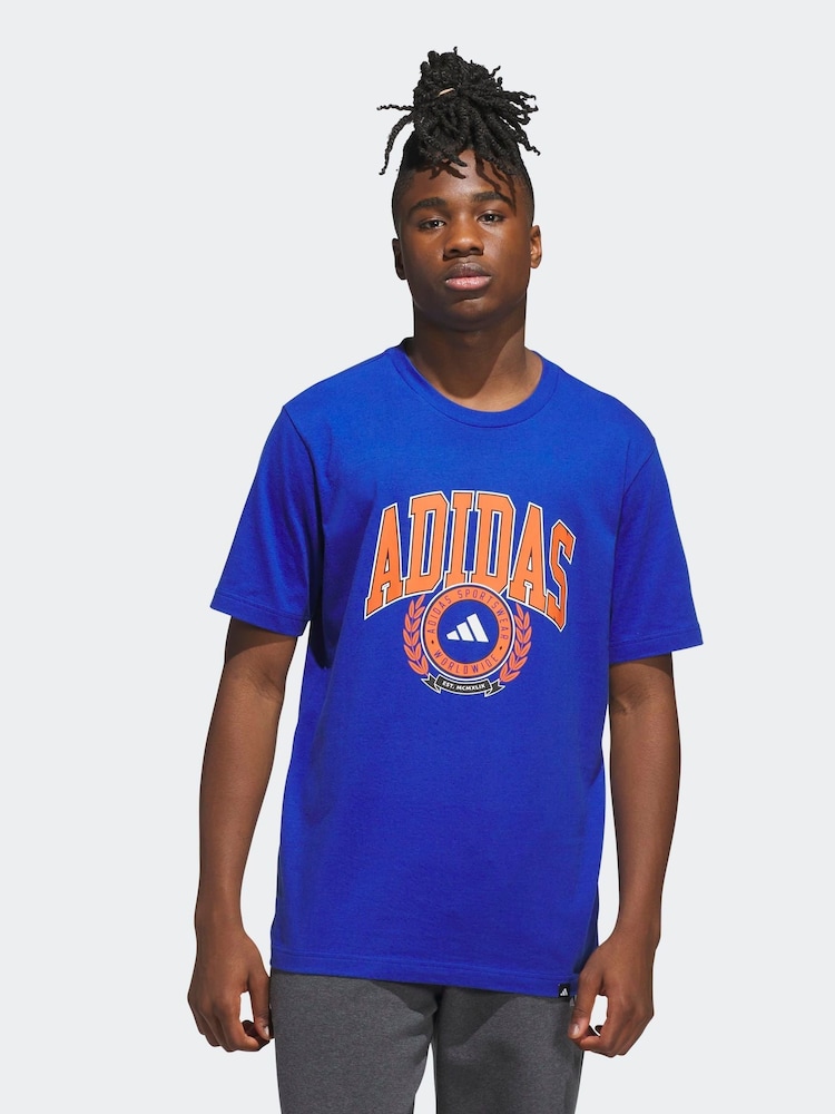 adidas Blue Varsity Crest Graphic Print T-Shirt - Image 1 of 6