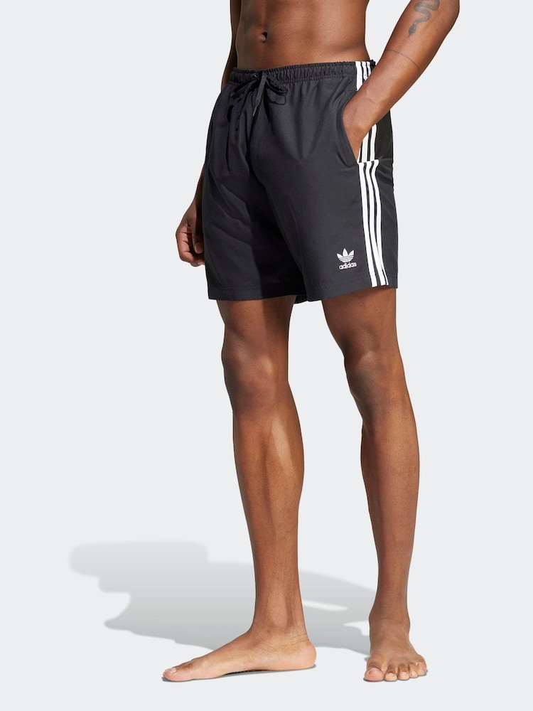 adidas Black Adicolor 3-Stripes 8-Inch Swim Shorts - Image 1 of 6