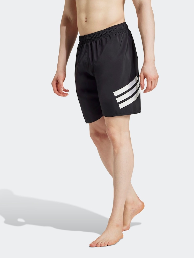adidas Black/White 3-Stripes 8 Inch Swim Shorts - Image 1 of 6