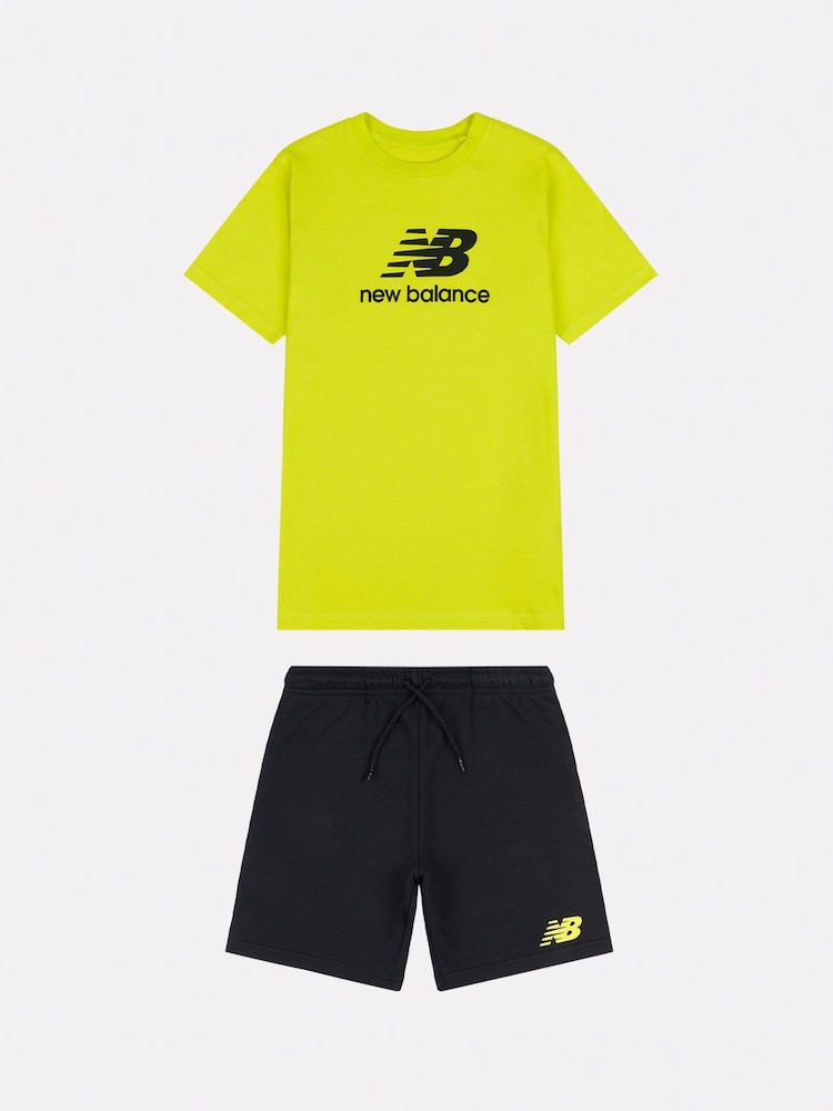 New Balance Yellow Kids Stacked Logo T-Shirt and Shorts Set - Image 1 of 1 New Balance Yellow Kids Stacked Logo T-Shirt and Shorts Set - Image 1 of 1
