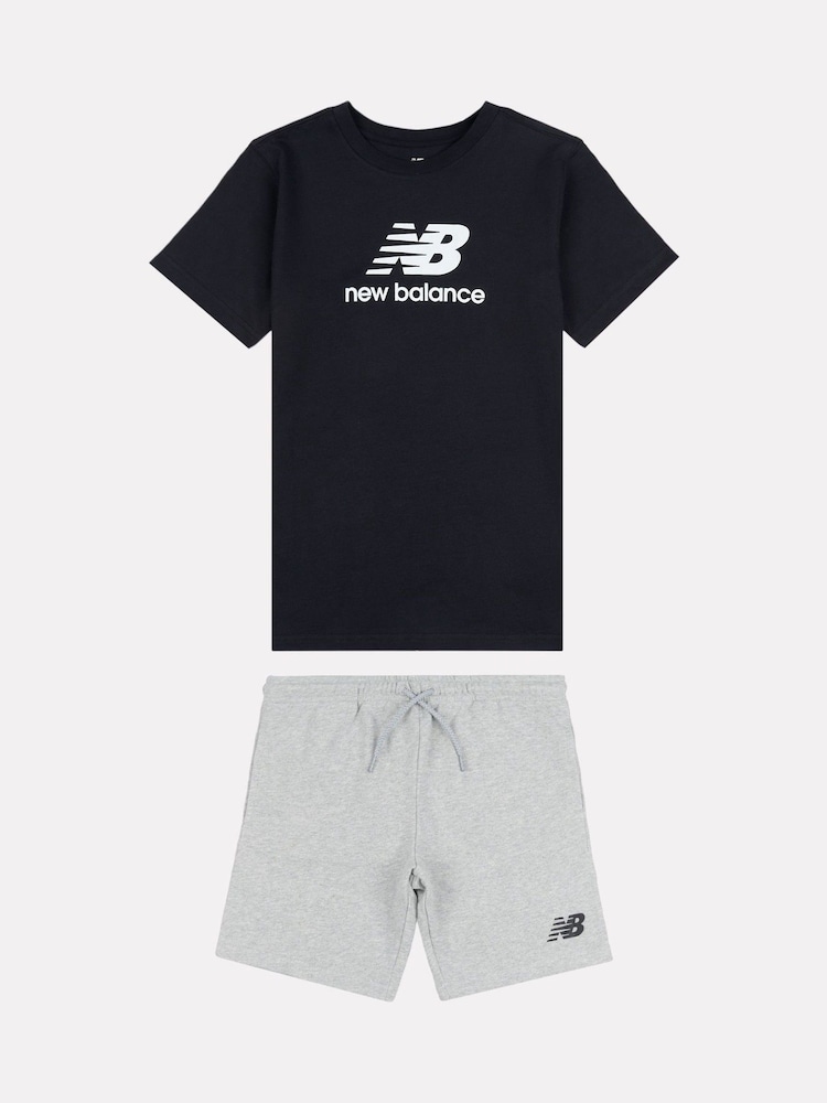 New Balance Black Kids The System Graphic 100% Cotton T-Shirt And Shorts Set - Image 1 of 1