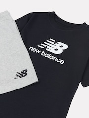 New Balance Black Kids Stacked Logo T-Shirt and Shorts Set - Image 3 of 5