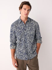 Blue Textured Printed Long Sleeve 100% Cotton Shirt - Image 1 of 7