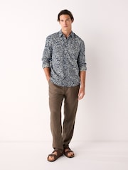 Blue Textured Printed Long Sleeve 100% Cotton Shirt - Image 2 of 7