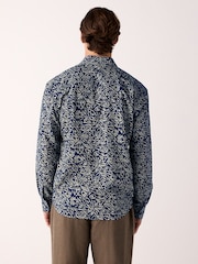 Blue Textured Printed Long Sleeve 100% Cotton Shirt - Image 3 of 7