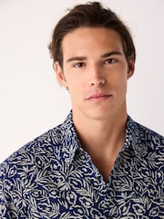 Blue Textured Printed Long Sleeve 100% Cotton Shirt - Image 4 of 7