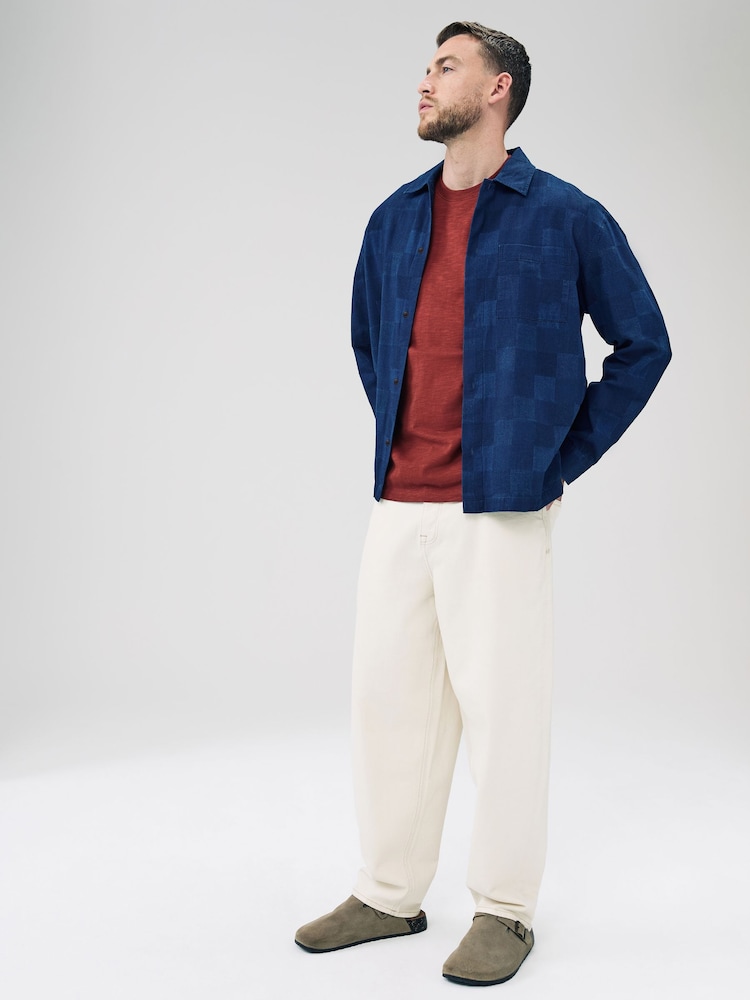 Indigo Blue Patchwork Long Sleeve 100% Cotton Shirt - Image 2 of 8 Indigo Blue Patchwork Long Sleeve 100% Cotton Shirt - Image 2 of 8