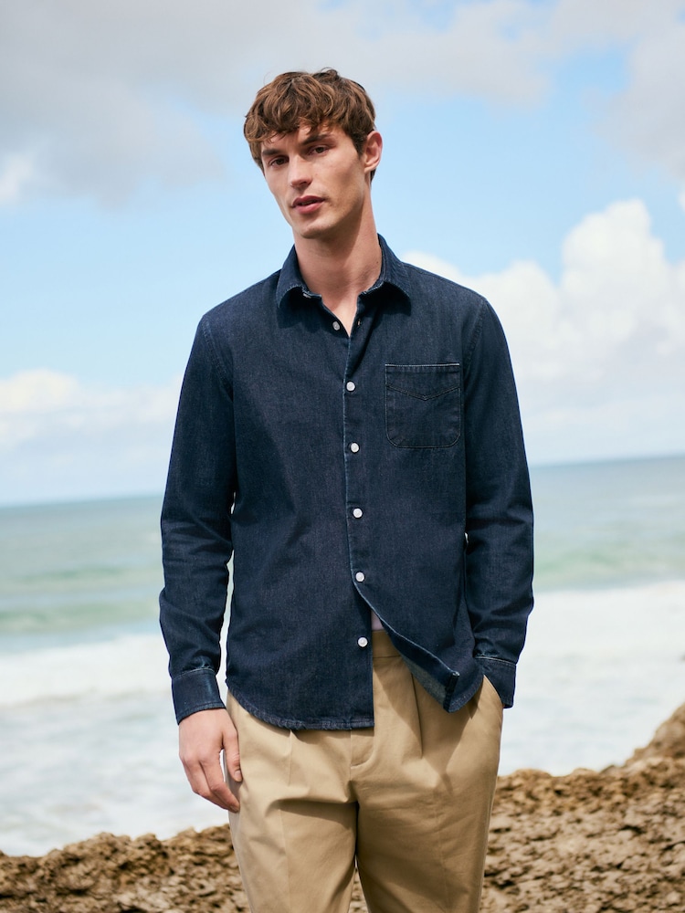 Indigo Blue Long Sleeve Denim Shirt - Image 1 of 11