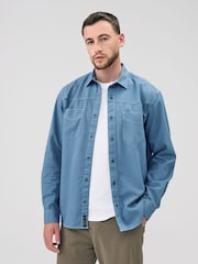 Azul - Camisa de manga curta estilo western com dois bolsos - Imagem 1 de 8
