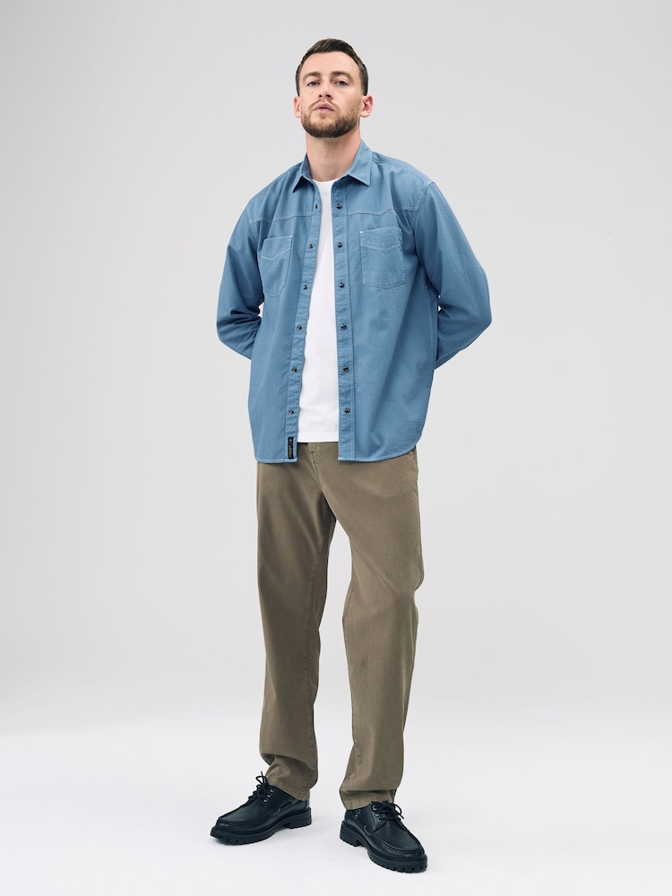 Azul - Camisa de manga curta estilo western com dois bolsos - Imagem 2 de 8