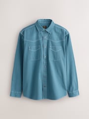 Azul - Camisa de manga curta estilo western com dois bolsos - Imagem 6 de 8