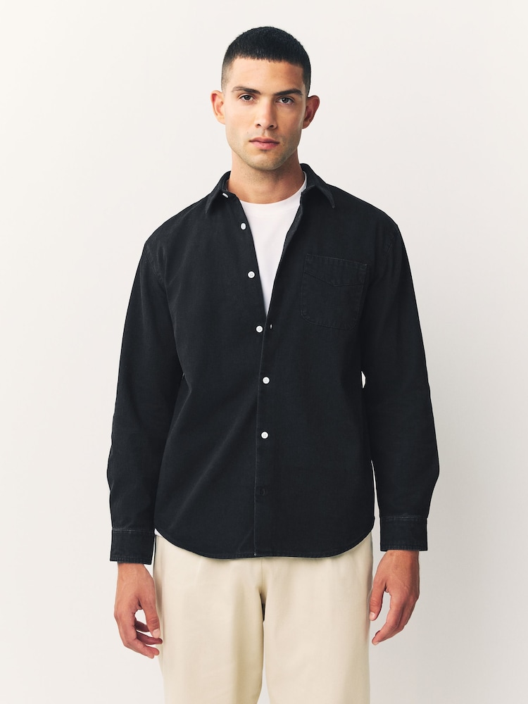 Black Long Sleeve Denim Shirt - Image 1 of 7