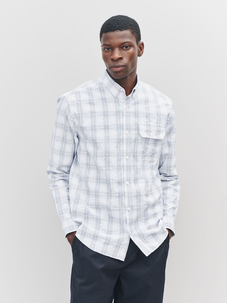 Ecru Textured Long Sleeve Check Shirt - Image 1 of 8