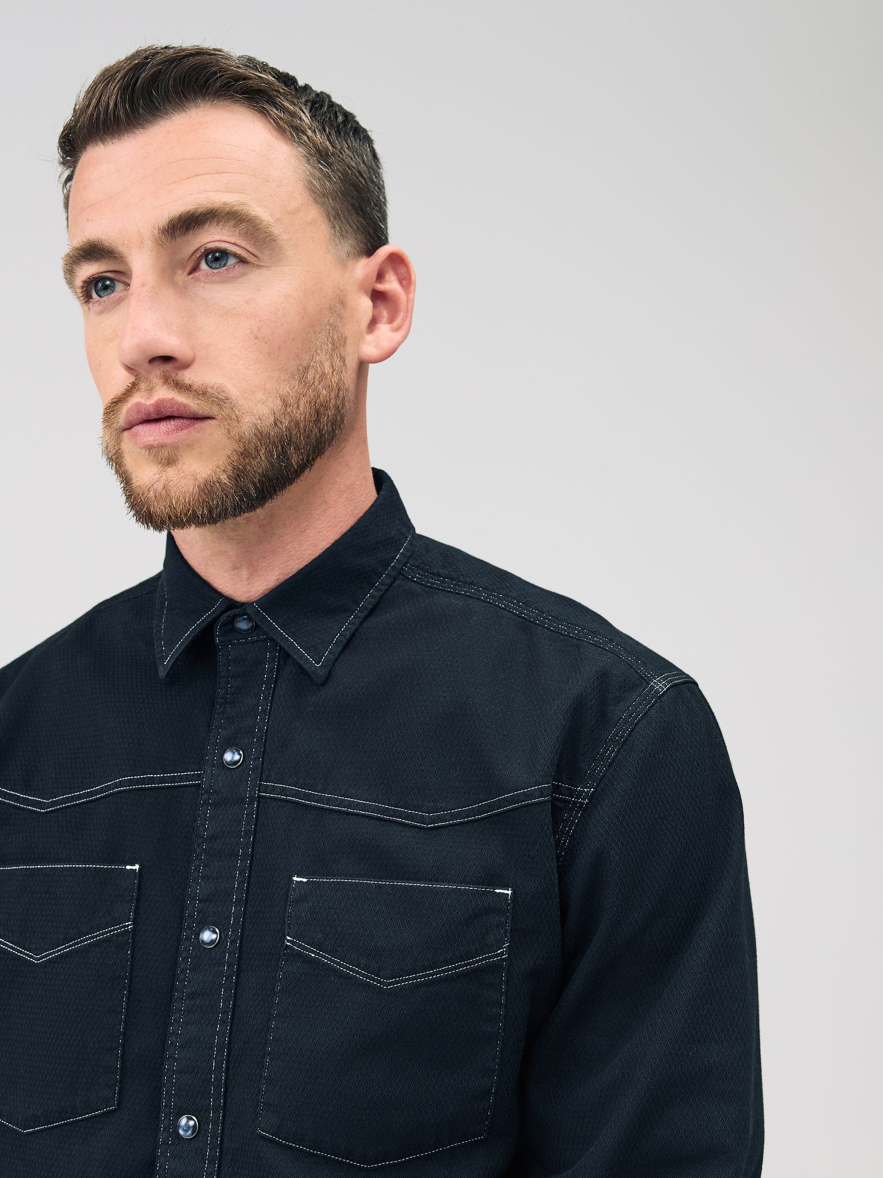 Buy Black Twin Pocket Western Style Long Sleeve Shirt from the